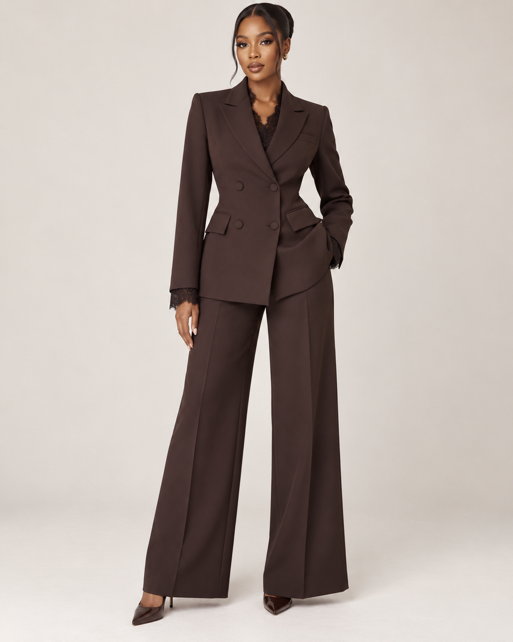 Ivory Grace Lace-Trim Power Suit
