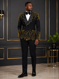 Royal Black & Gold Beaded Tuxedo Suit