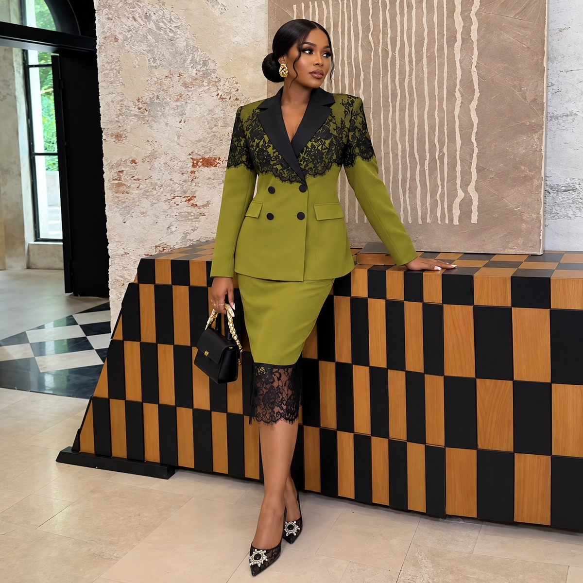 Ivory Noir Lace Executive Suit