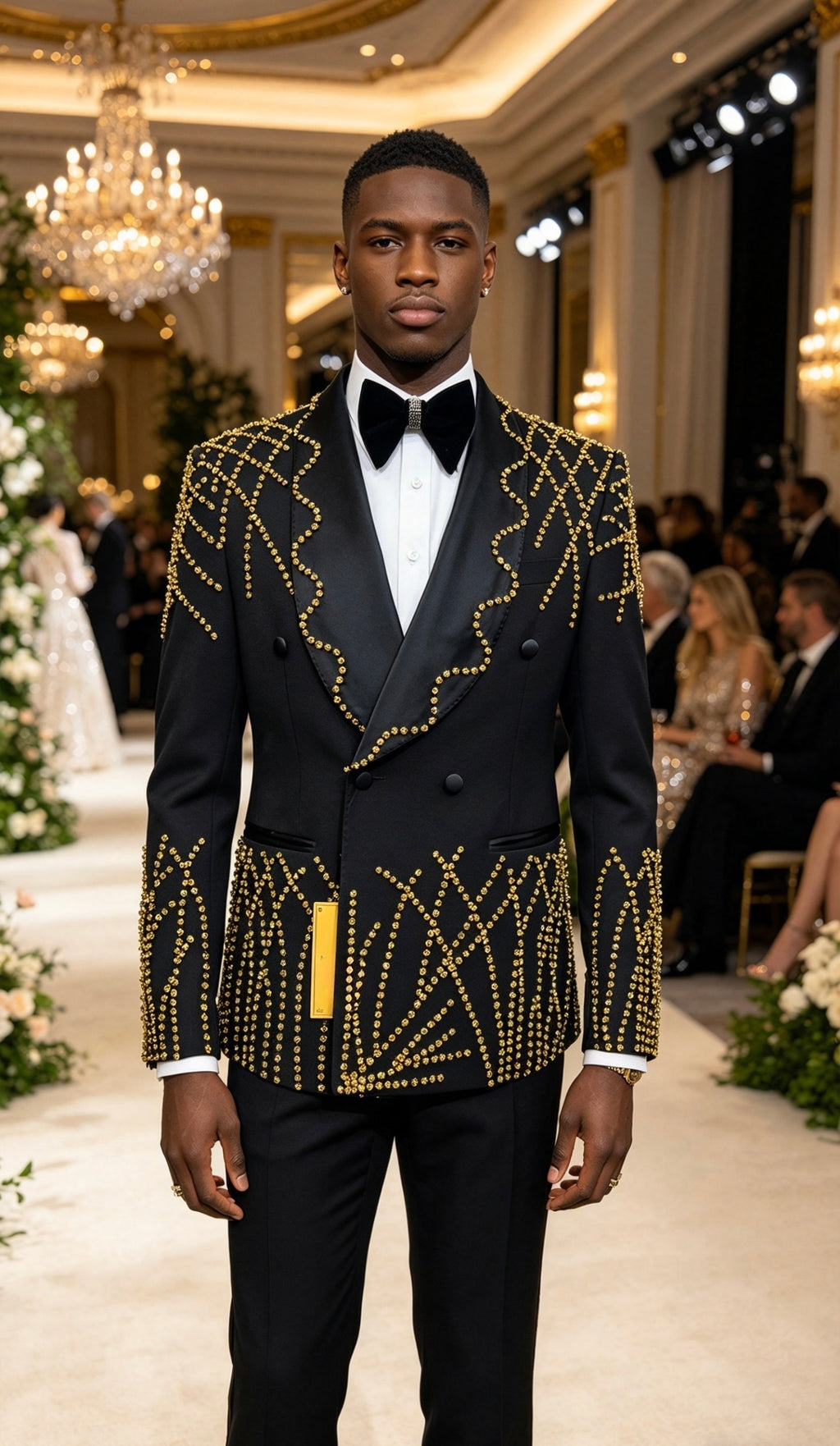 Royal Black & Gold Beaded Tuxedo Suit