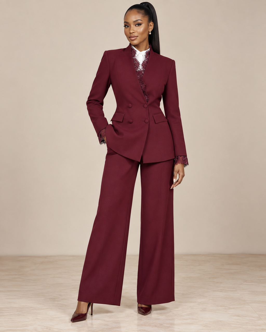 Ivory Grace Lace-Trim Power Suit