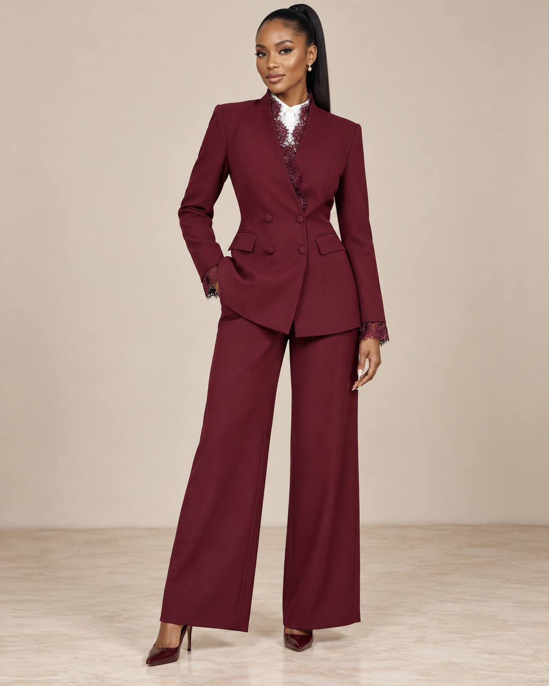 Ivory Grace Lace-Trim Power Suit