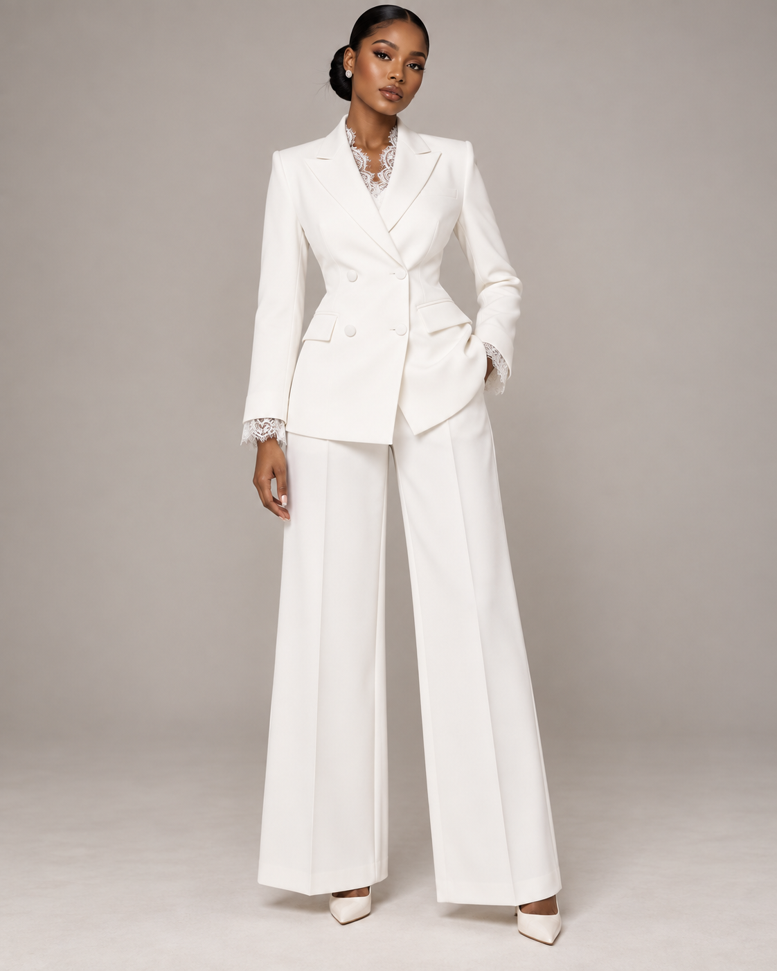 Ivory Grace Lace-Trim Power Suit