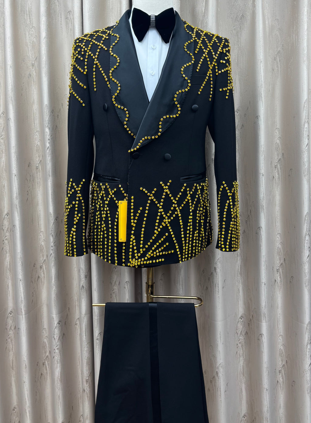 Royal Black & Gold Beaded Tuxedo Suit