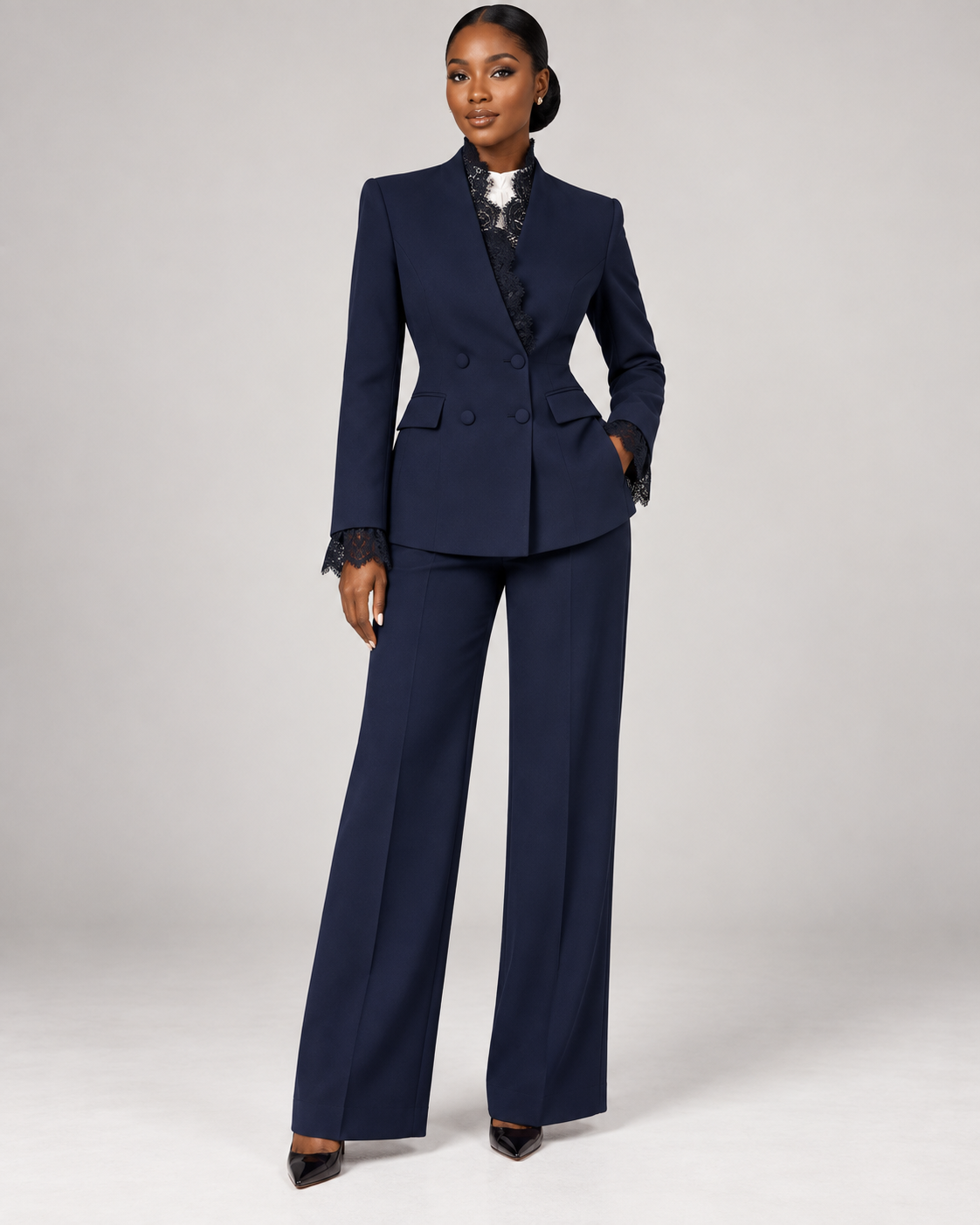 Ivory Grace Lace-Trim Power Suit