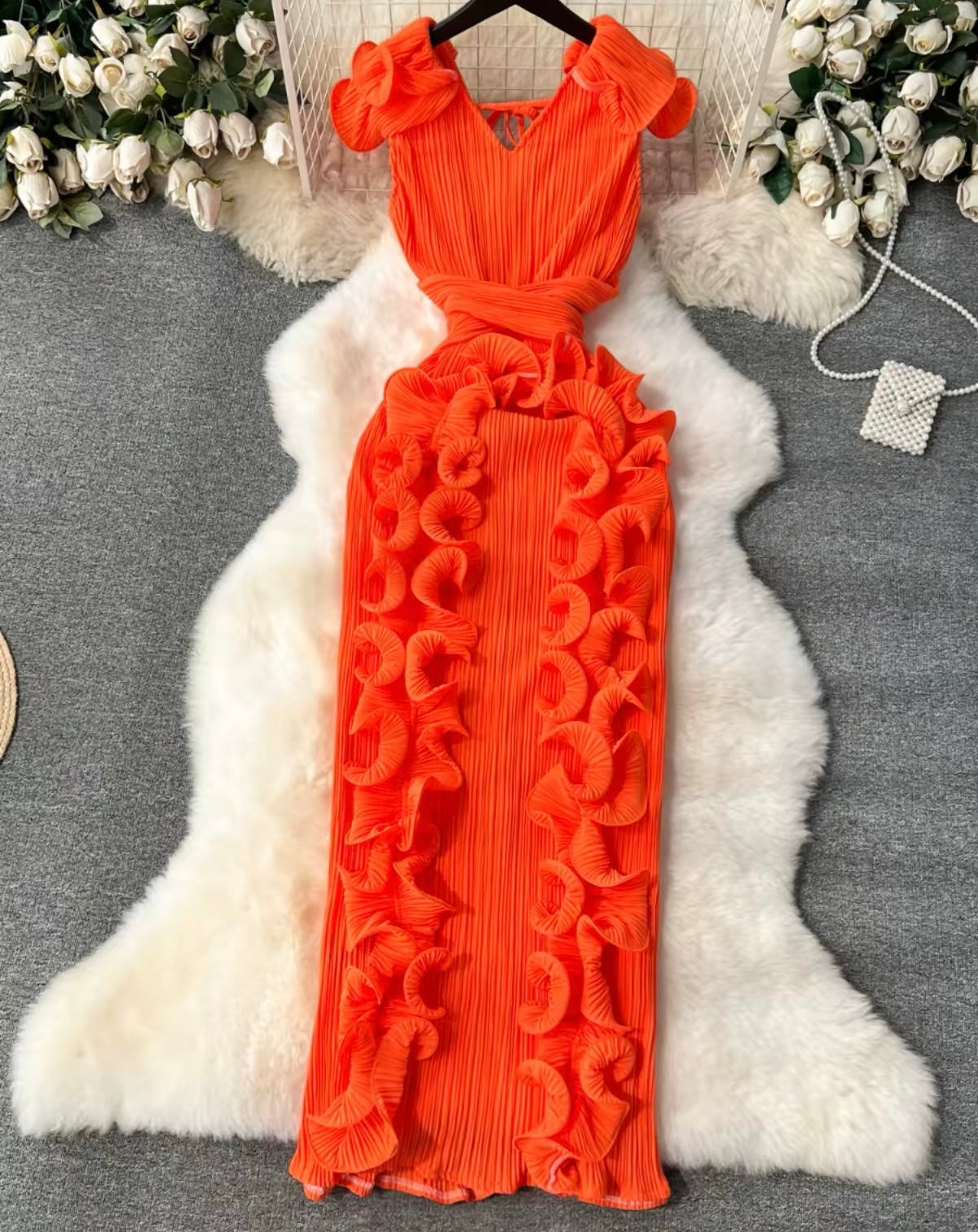 Sienna Ruffle Pleated Maxi Dress