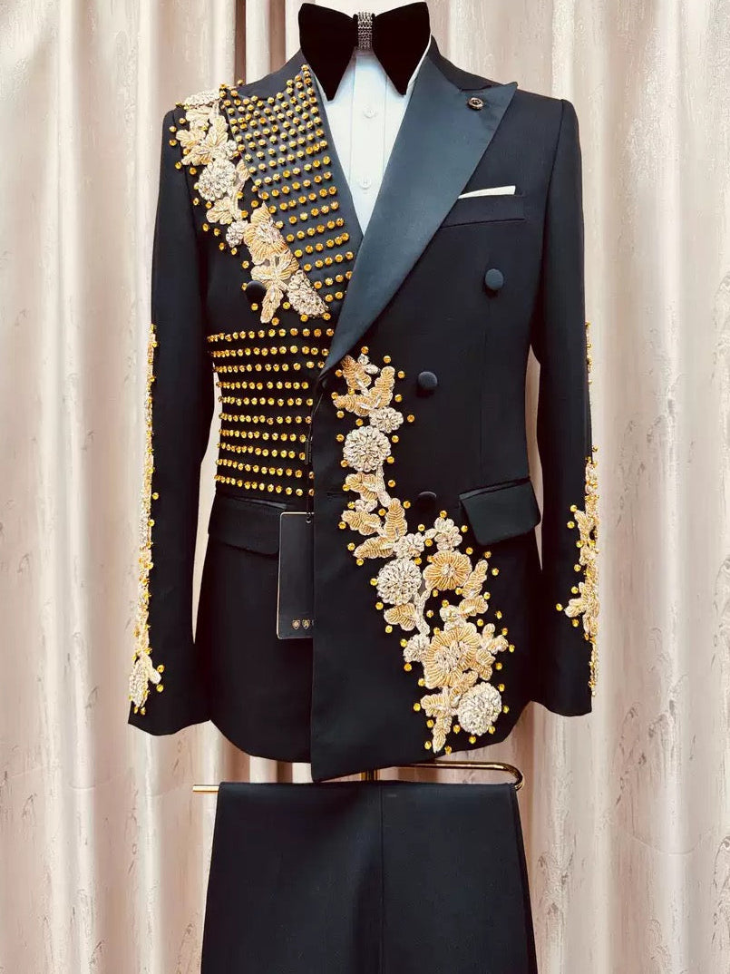 Royal Noir Silver Crystal Embellished Tuxedo