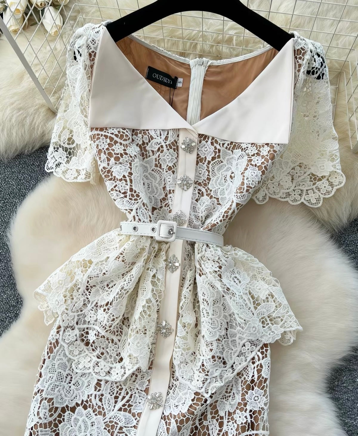Elegant Lace Peplum Midi Dress