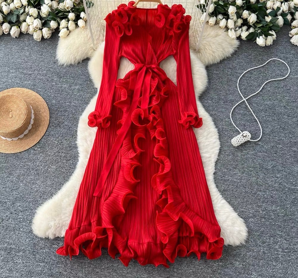 Fuchsia Ruffle Elegance Maxi Dress