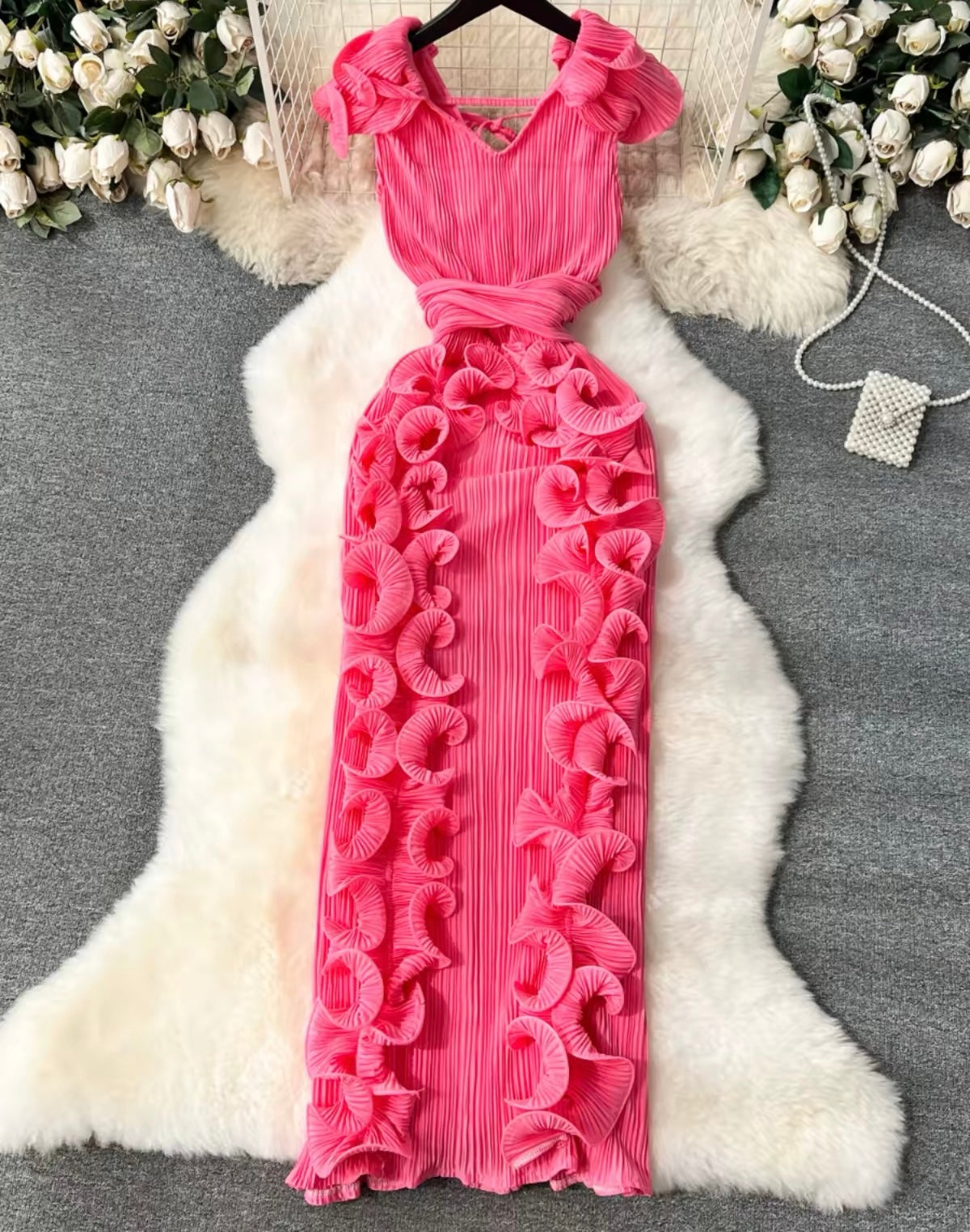 Sienna Ruffle Pleated Maxi Dress