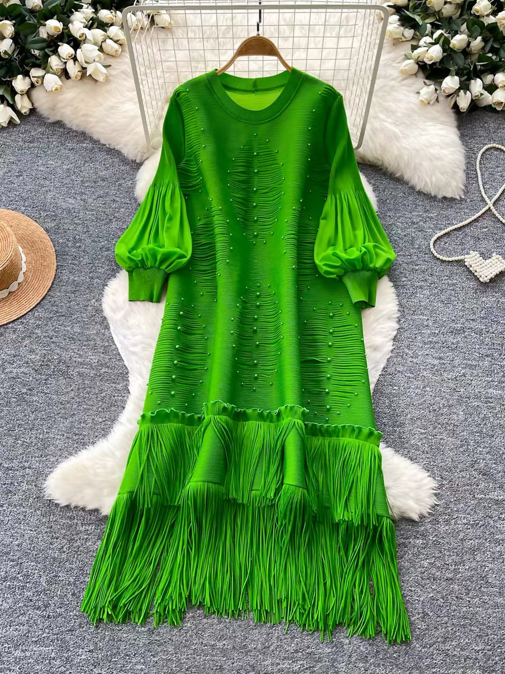 Fringe Pearl Midi Dres