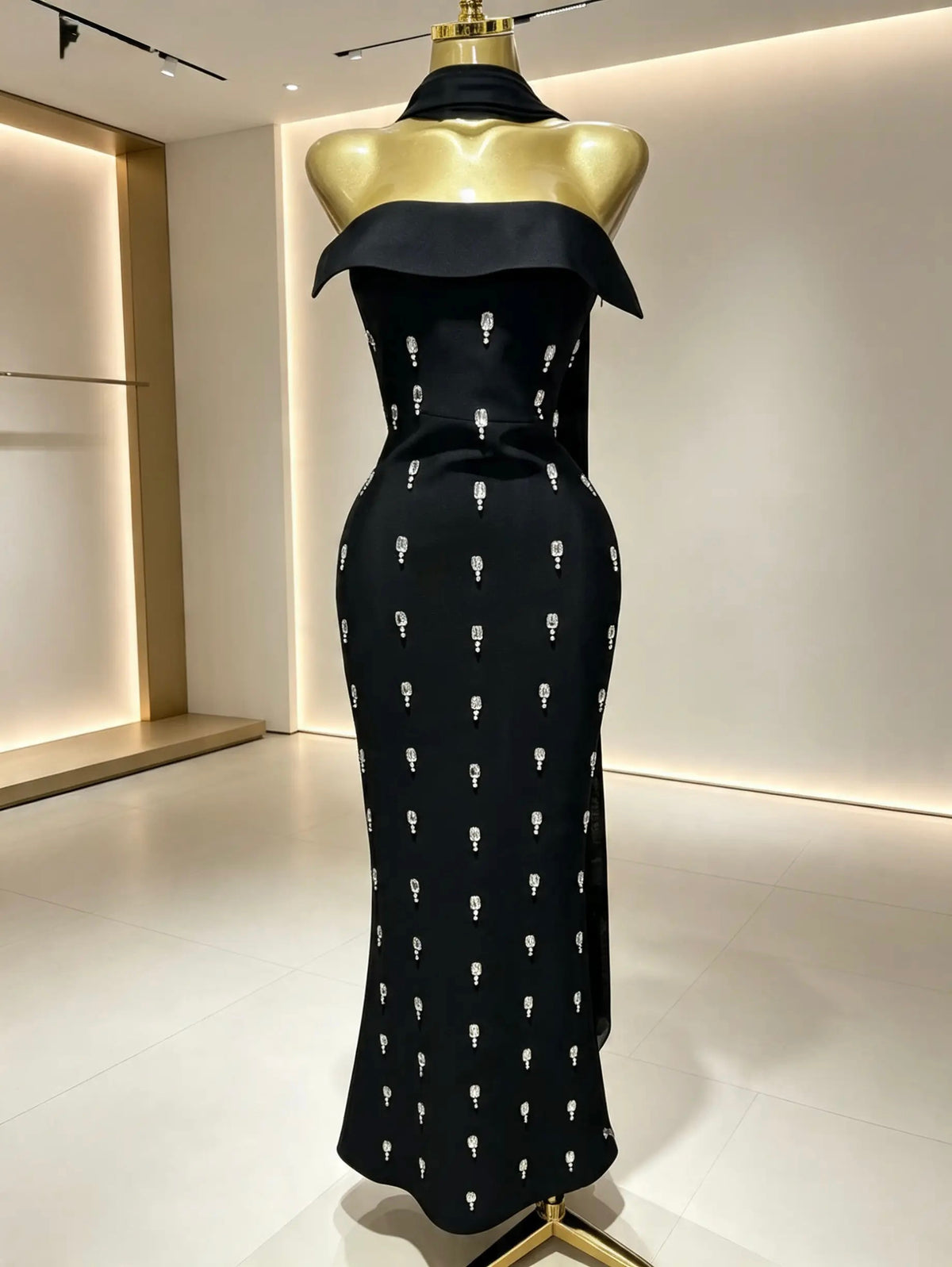 Lux Noir Crystal Evening Dress