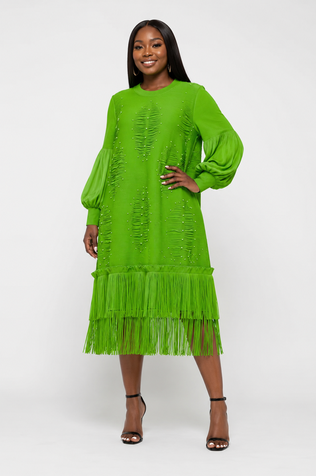 Fringe Pearl Midi Dres