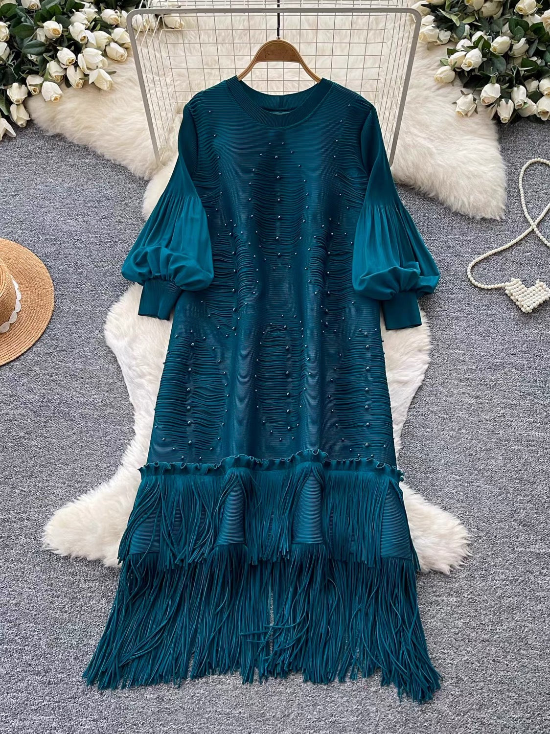Fringe Pearl Midi Dres