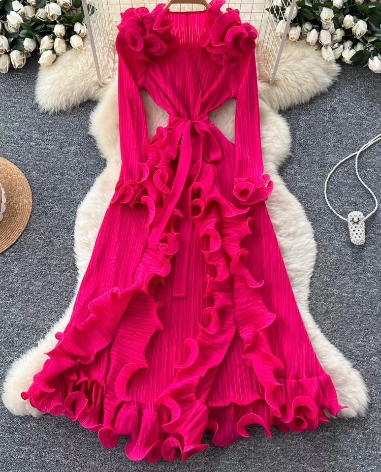 Fuchsia Ruffle Elegance Maxi Dress