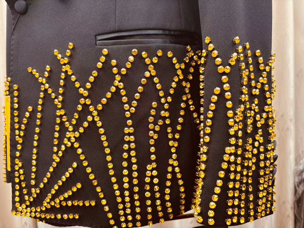 Royal Black & Gold Beaded Tuxedo Suit