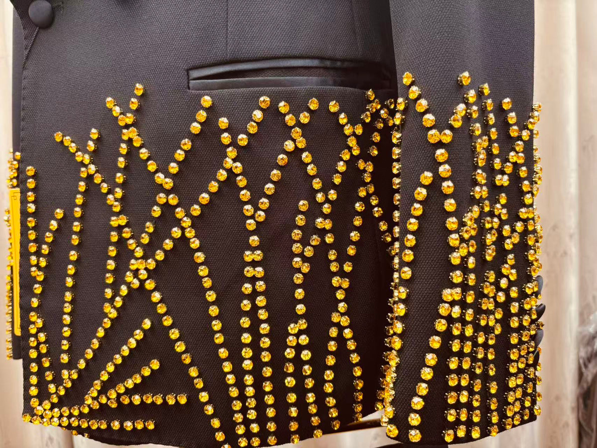 Royal Black & Gold Beaded Tuxedo Suit