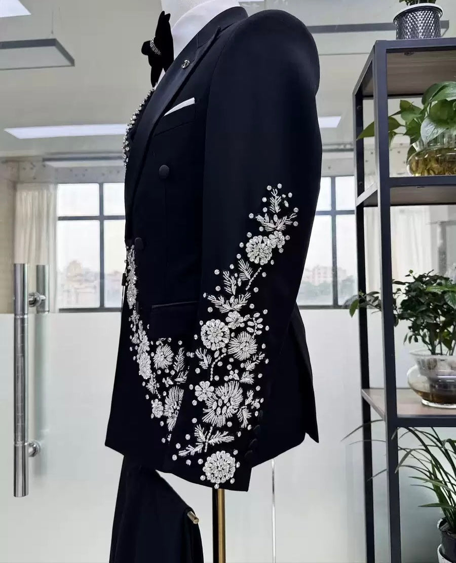Royal Noir Silver Crystal Embellished Tuxedo