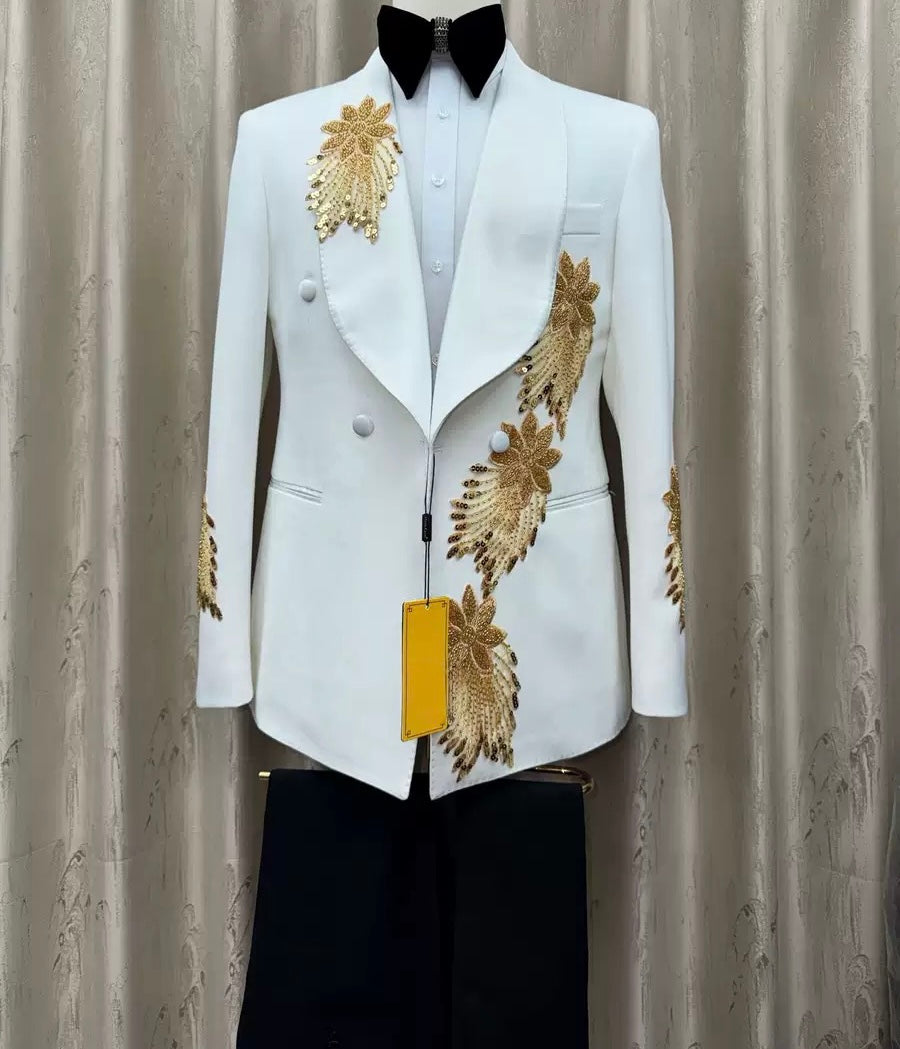 Ivory & Gold Embroidered Tuxedo