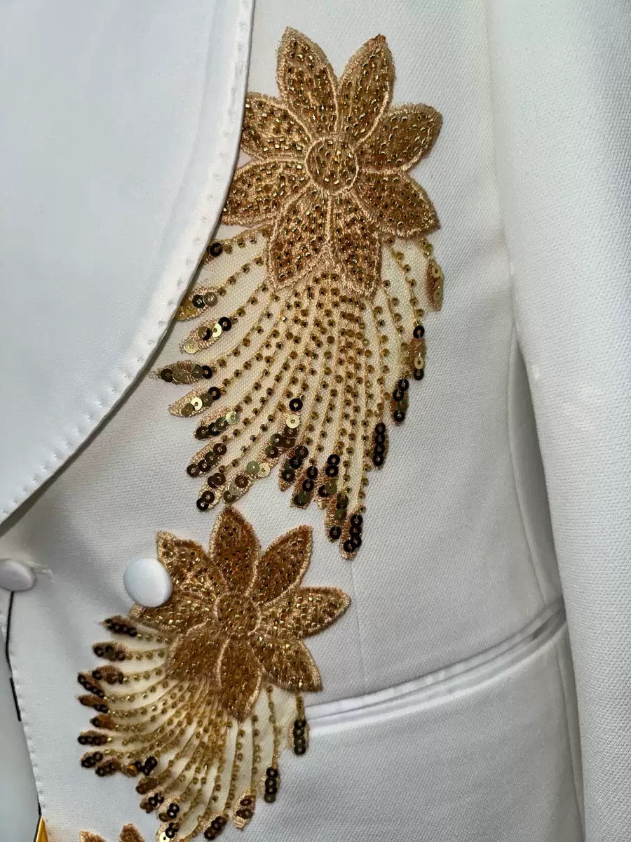 Ivory & Gold Embroidered Tuxedo