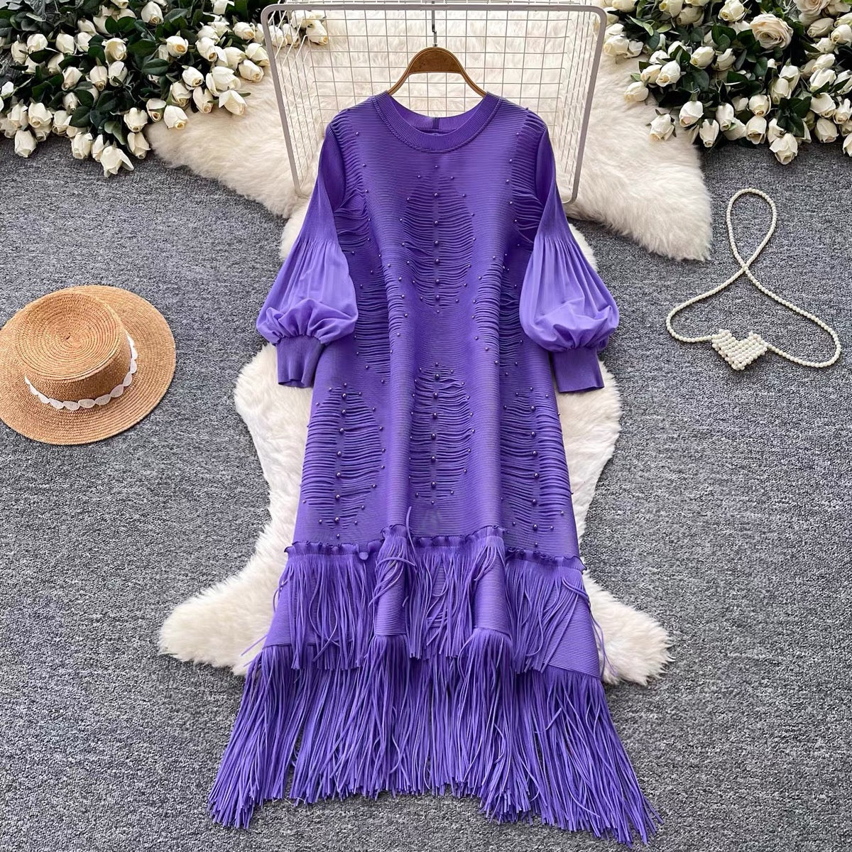 Fringe Pearl Midi Dres