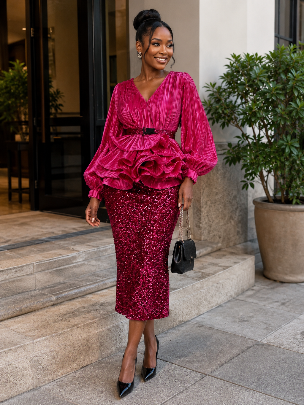 Fuchsia Royale Ruffle & Sequin Set