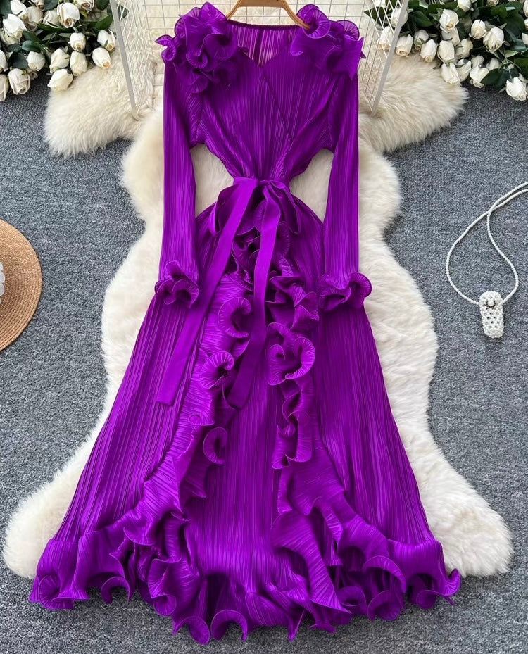 Fuchsia Ruffle Elegance Maxi Dress