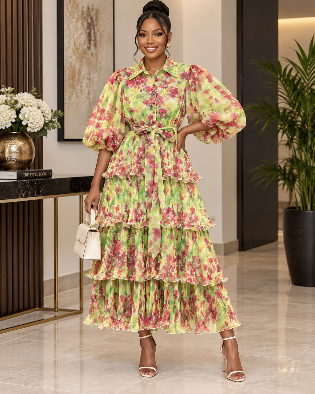 Cascade Tiered Midi Dres