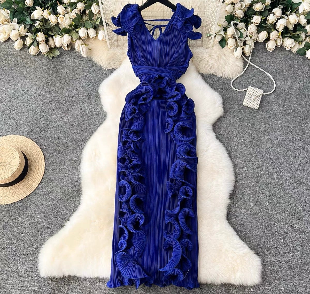 Sienna Ruffle Pleated Maxi Dress
