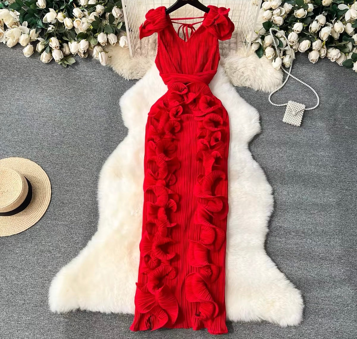 Sienna Ruffle Pleated Maxi Dress