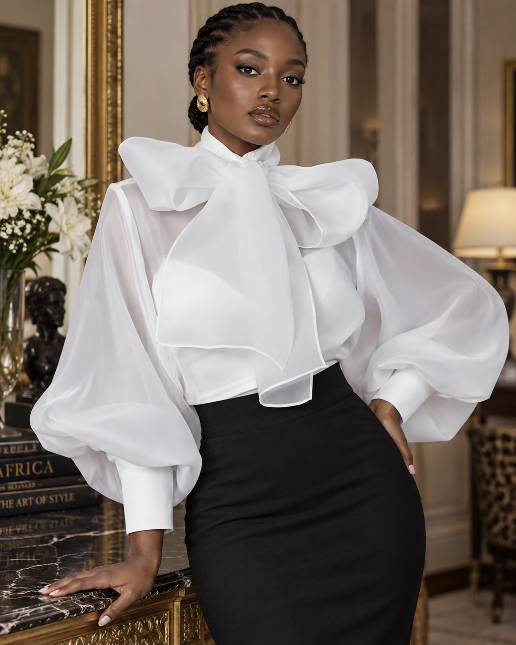 Ivory Statement Bow Organza Blouse
