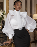 Ivory Statement Bow Organza Blouse