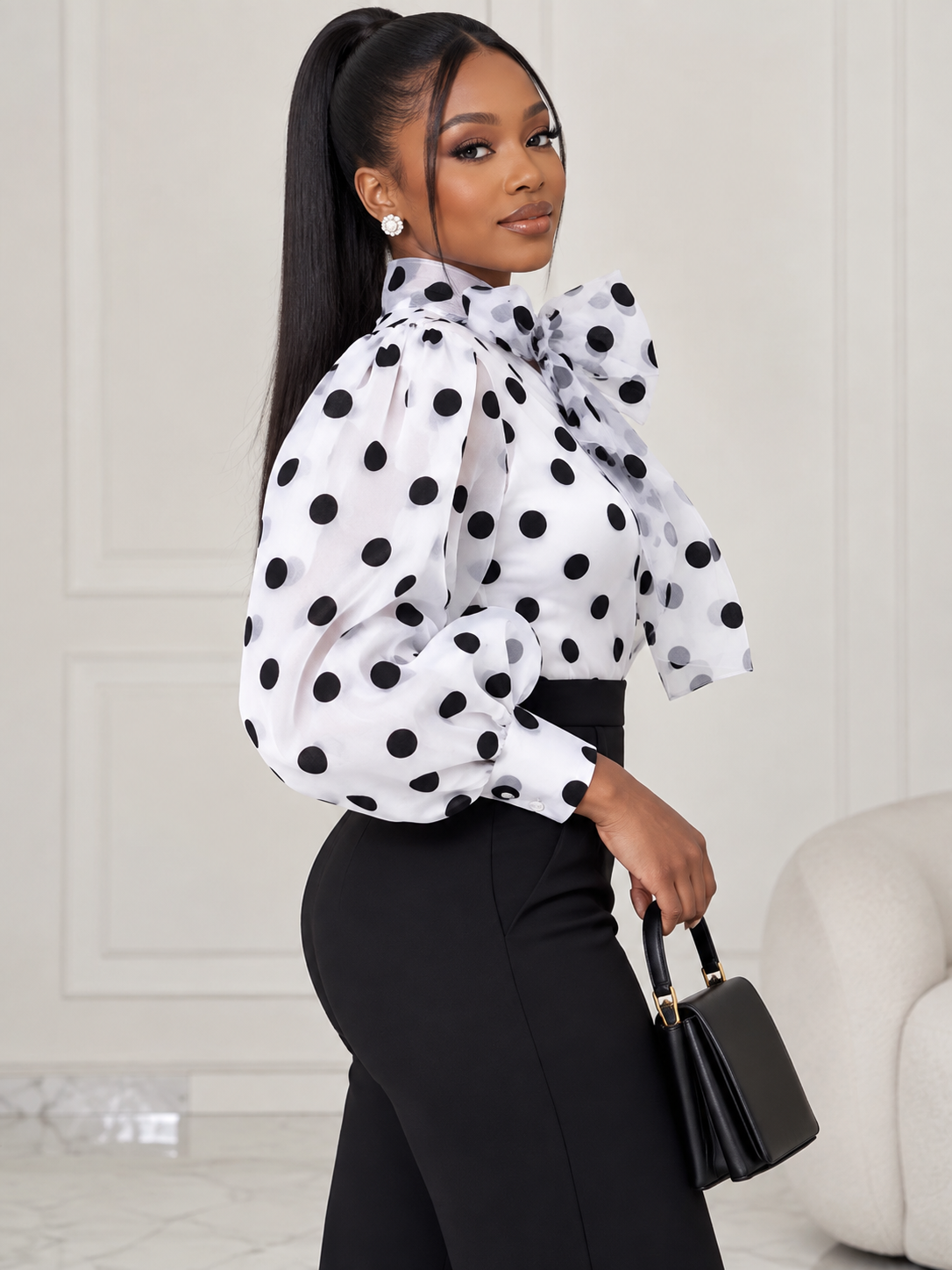 Monochrome Polka Bow Blouse
