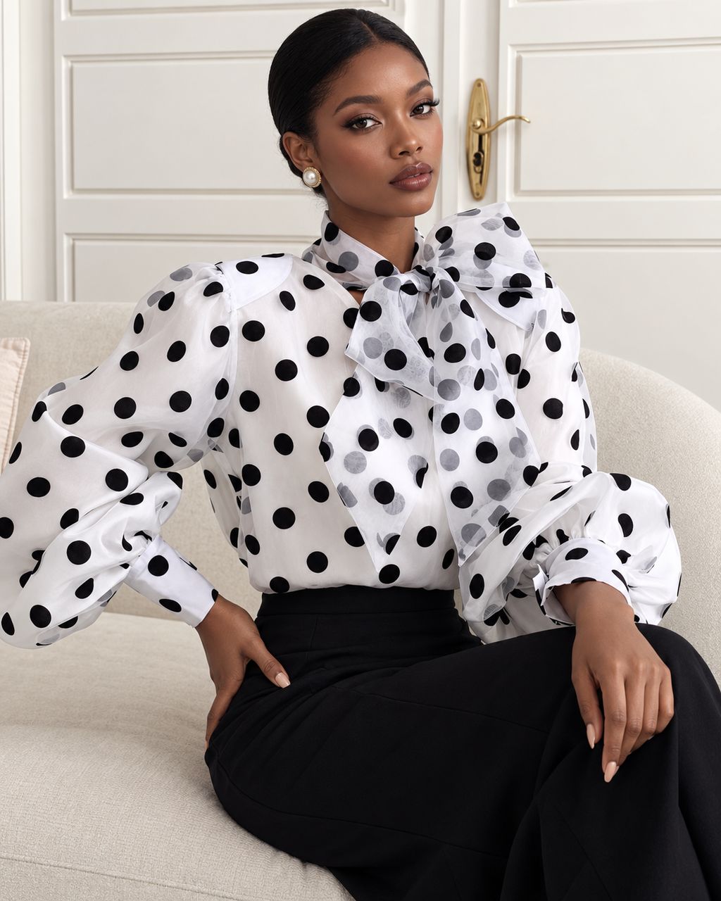 Monochrome Polka Bow Blouse