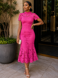 Elegant Floral Lace Midi Dress