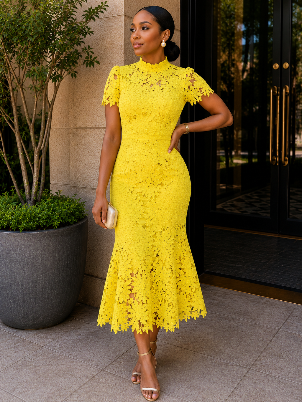 Elegant Floral Lace Midi Dress