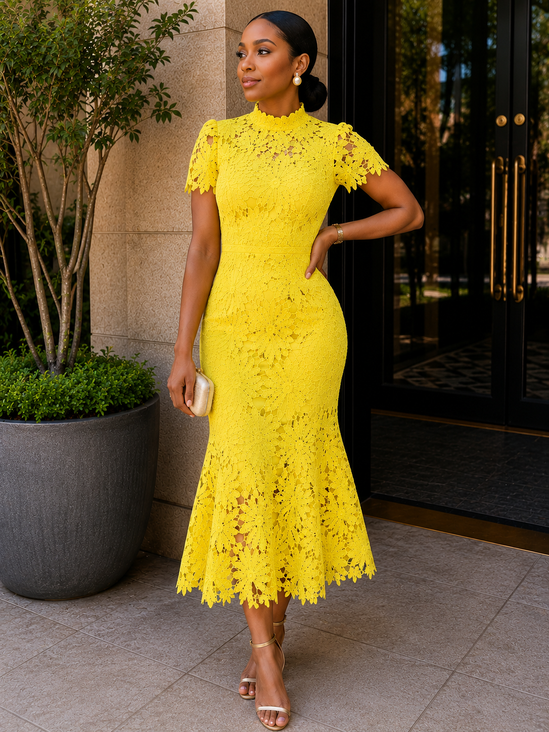 Elegant Floral Lace Midi Dress