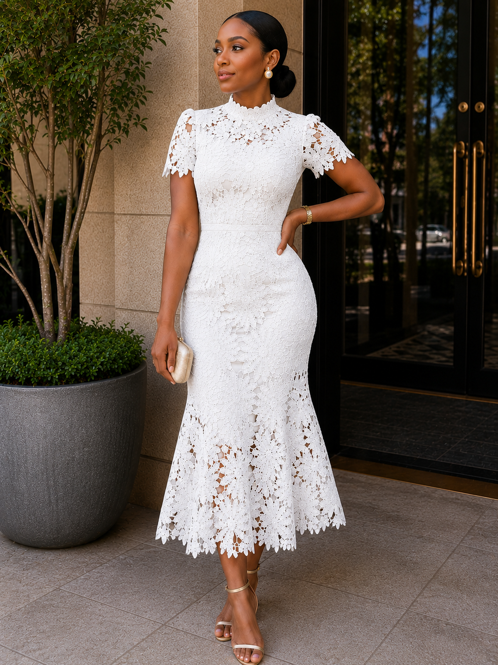 Elegant Floral Lace Midi Dress