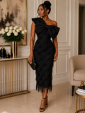 Black Tassel Bow Midi Dress