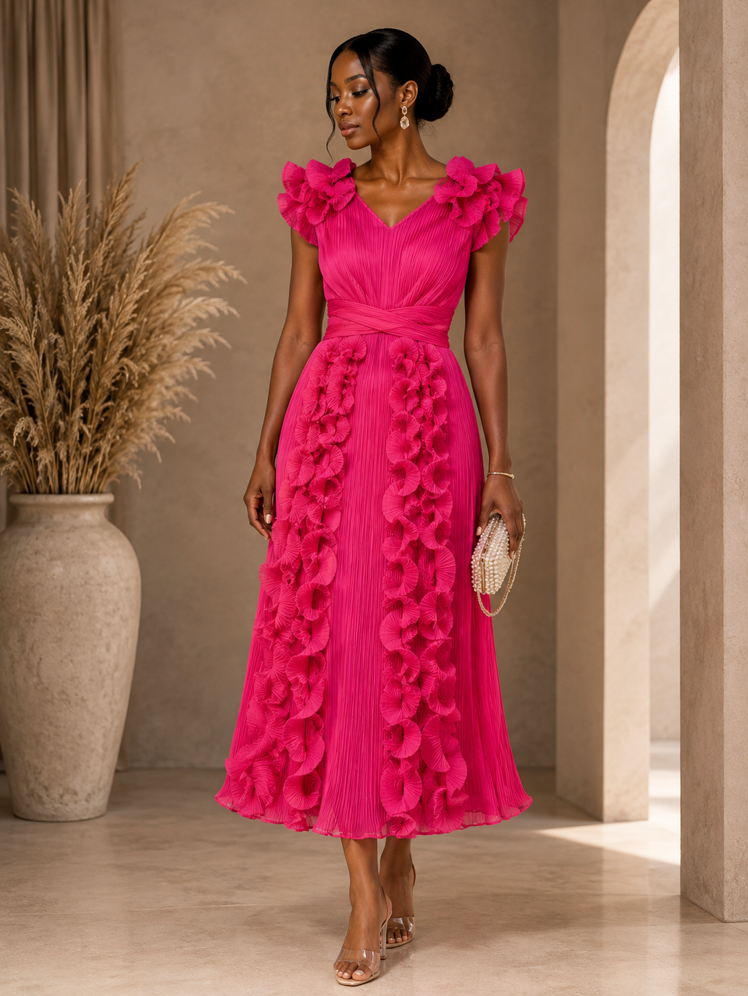 Sienna Ruffle Pleated Maxi Dress