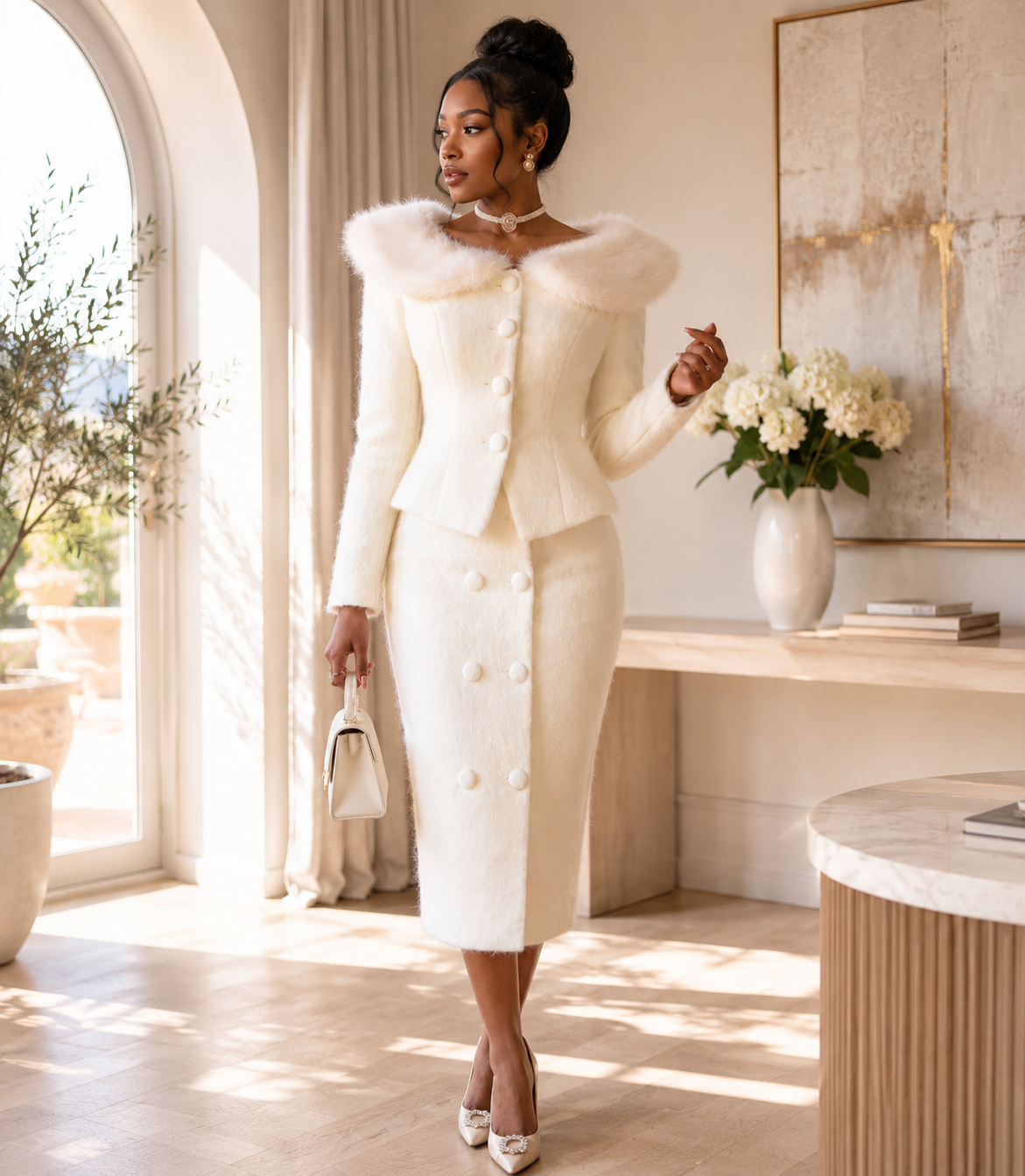 The Ivory Lux Fur Two-Piece Set