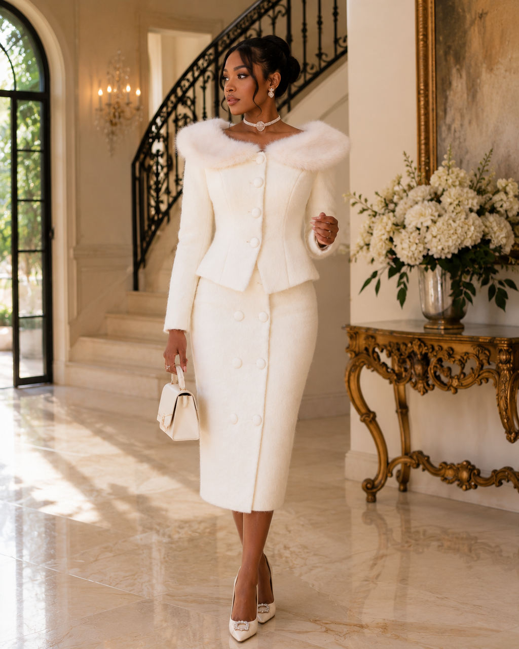 The Ivory Lux Fur Two-Piece Set