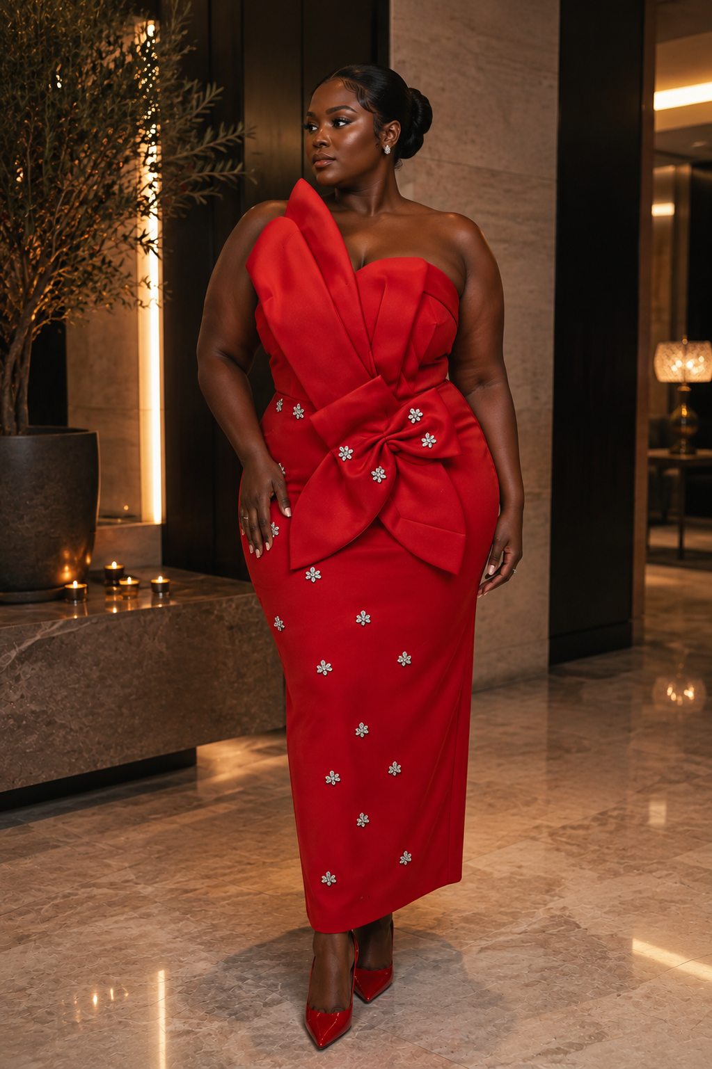 Lux Sculpted Bow Bodycon Dress