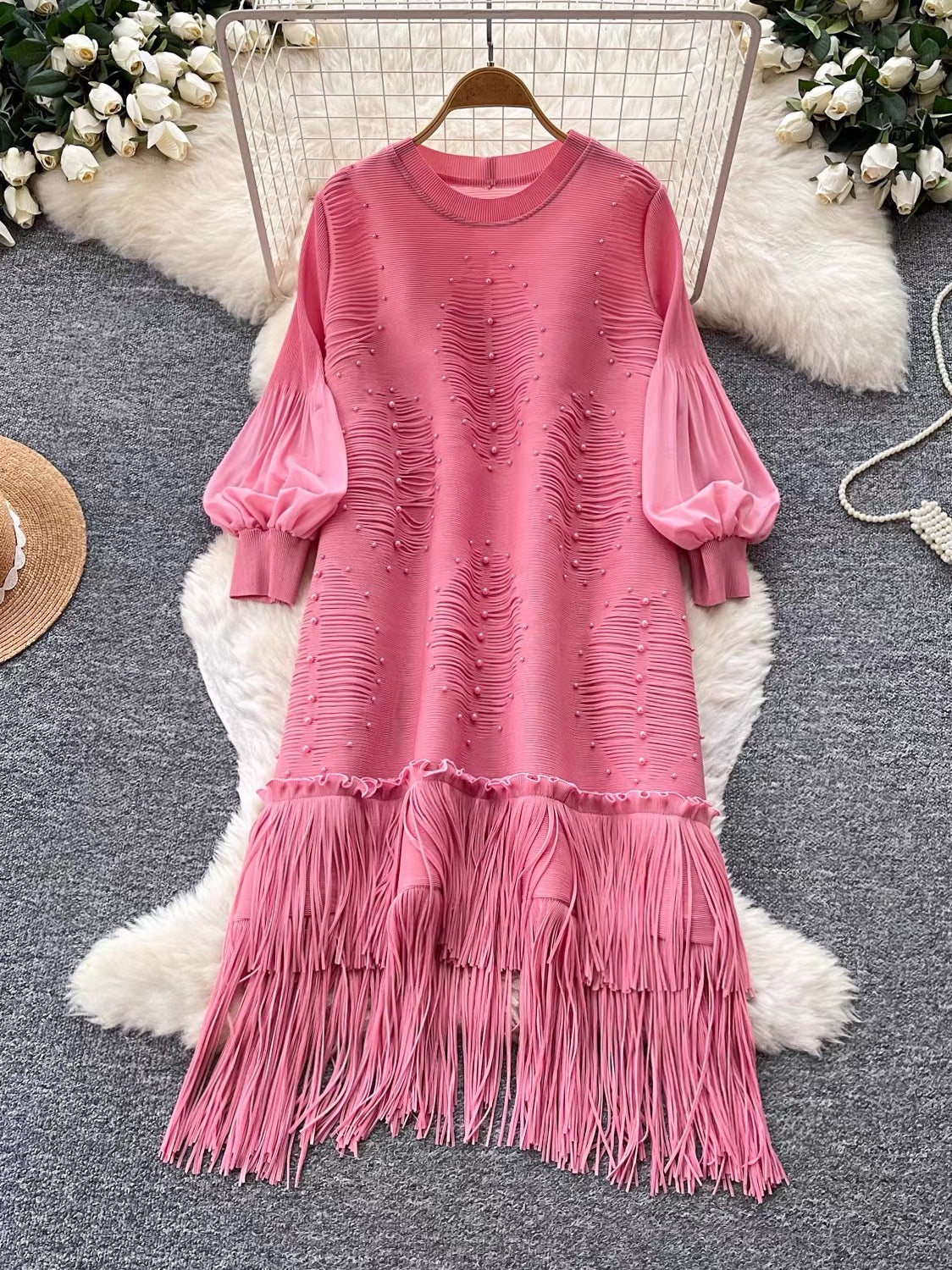 Fringe Pearl Midi Dres