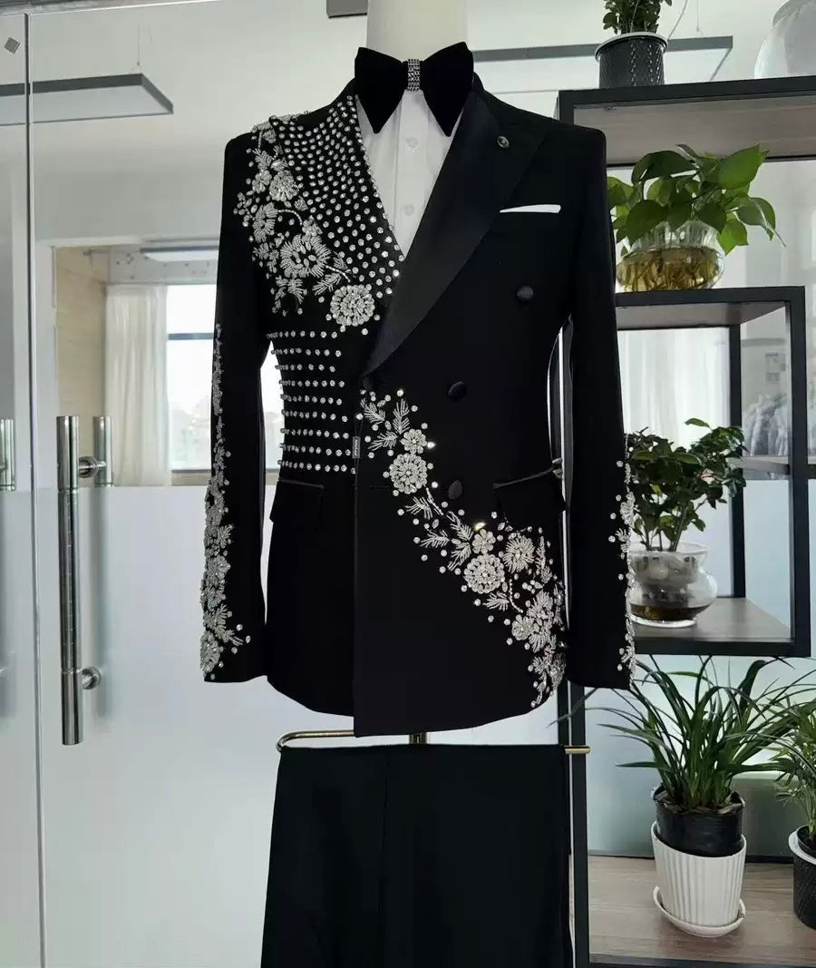 Royal Noir Silver Crystal Embellished Tuxedo