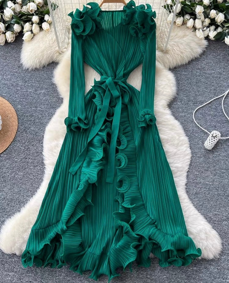 Fuchsia Ruffle Elegance Maxi Dress