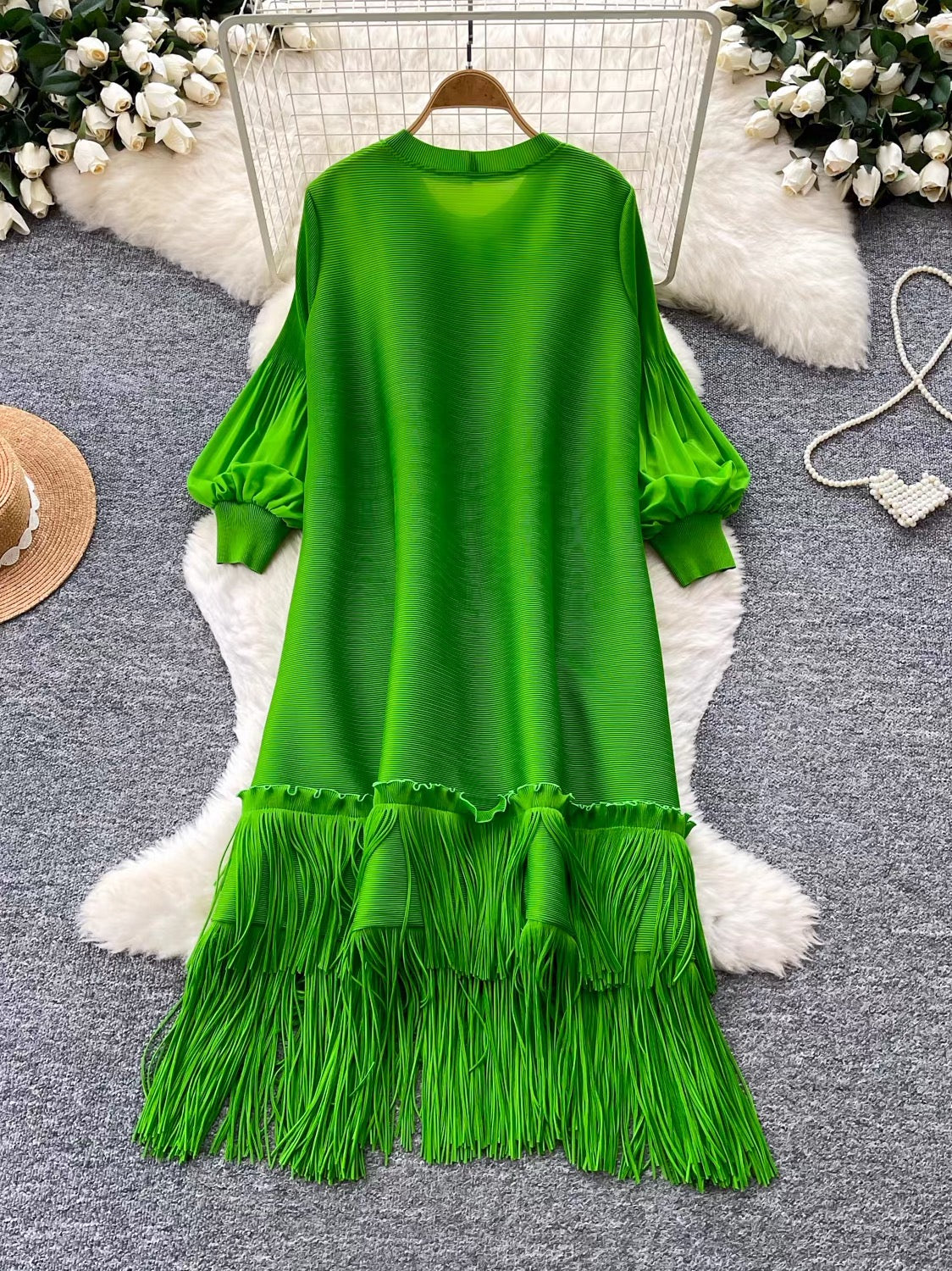 Fringe Pearl Midi Dres
